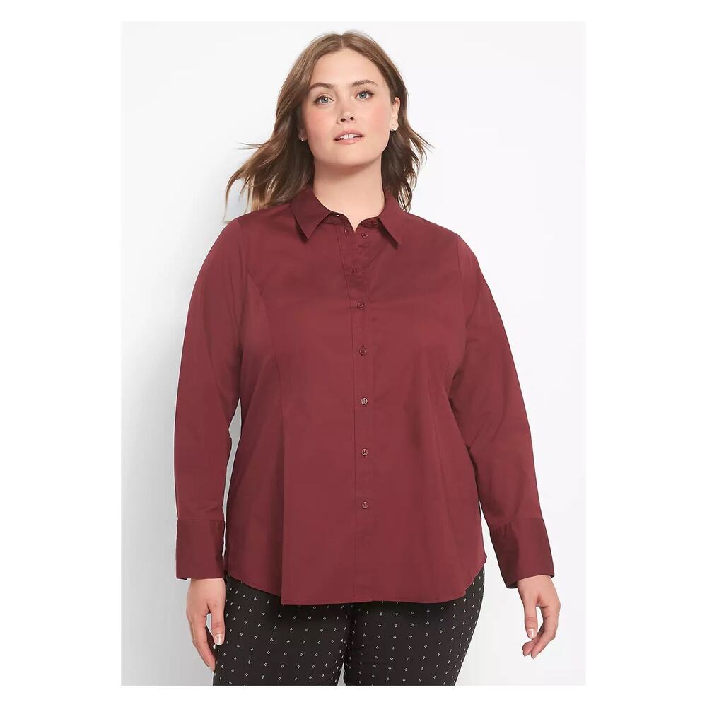 Lane Bryant Burgundy Red Long Sleeve Button Up Blouse Sz.20W NWT - Picture 2 of 13